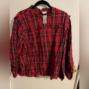 J Crew Factory Red Plaid Tartan Blouse - 2X NWT
